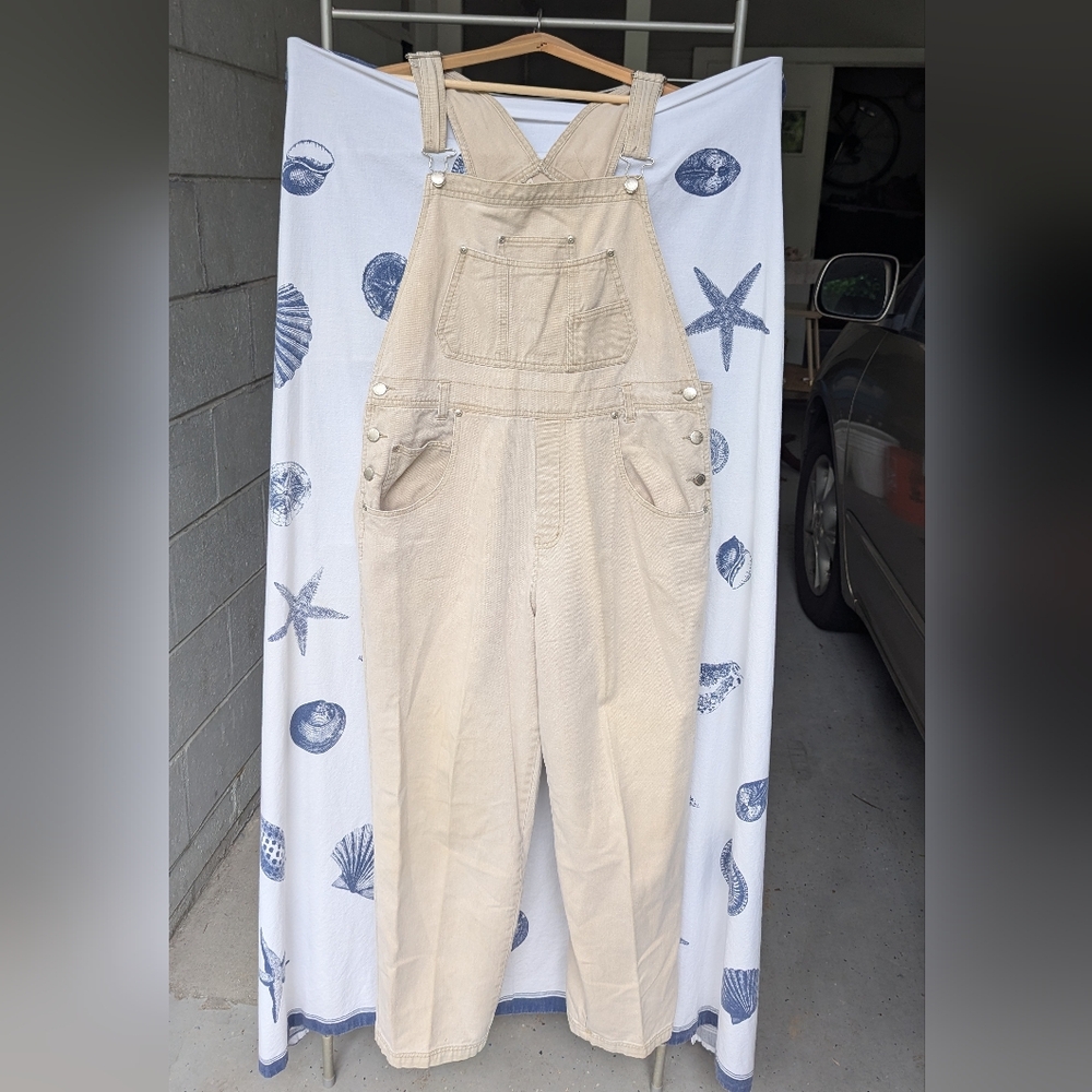 Vintage St Johns Bay Cream Canvas Overalls Size 16